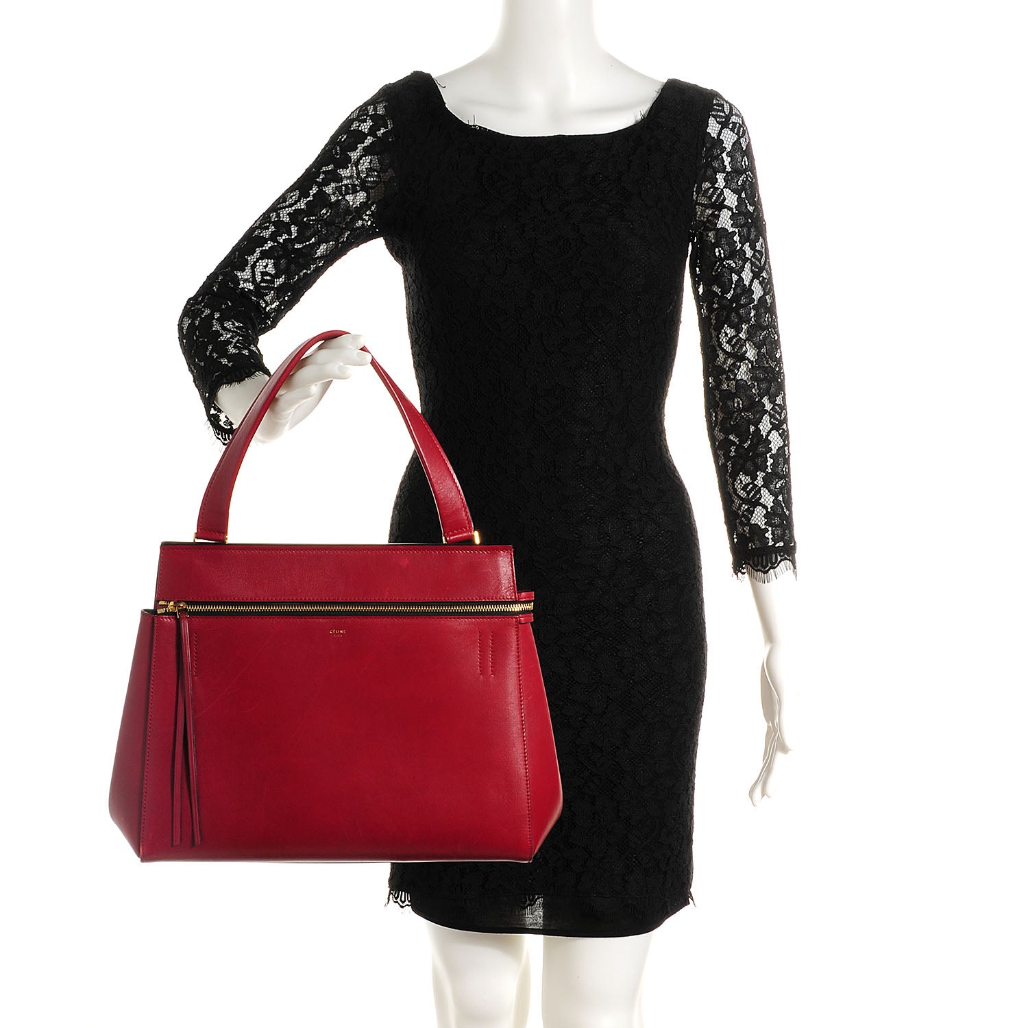 Celine Palmelato Calfskin Medium Edge Shoulder Bag Red 2 of 9