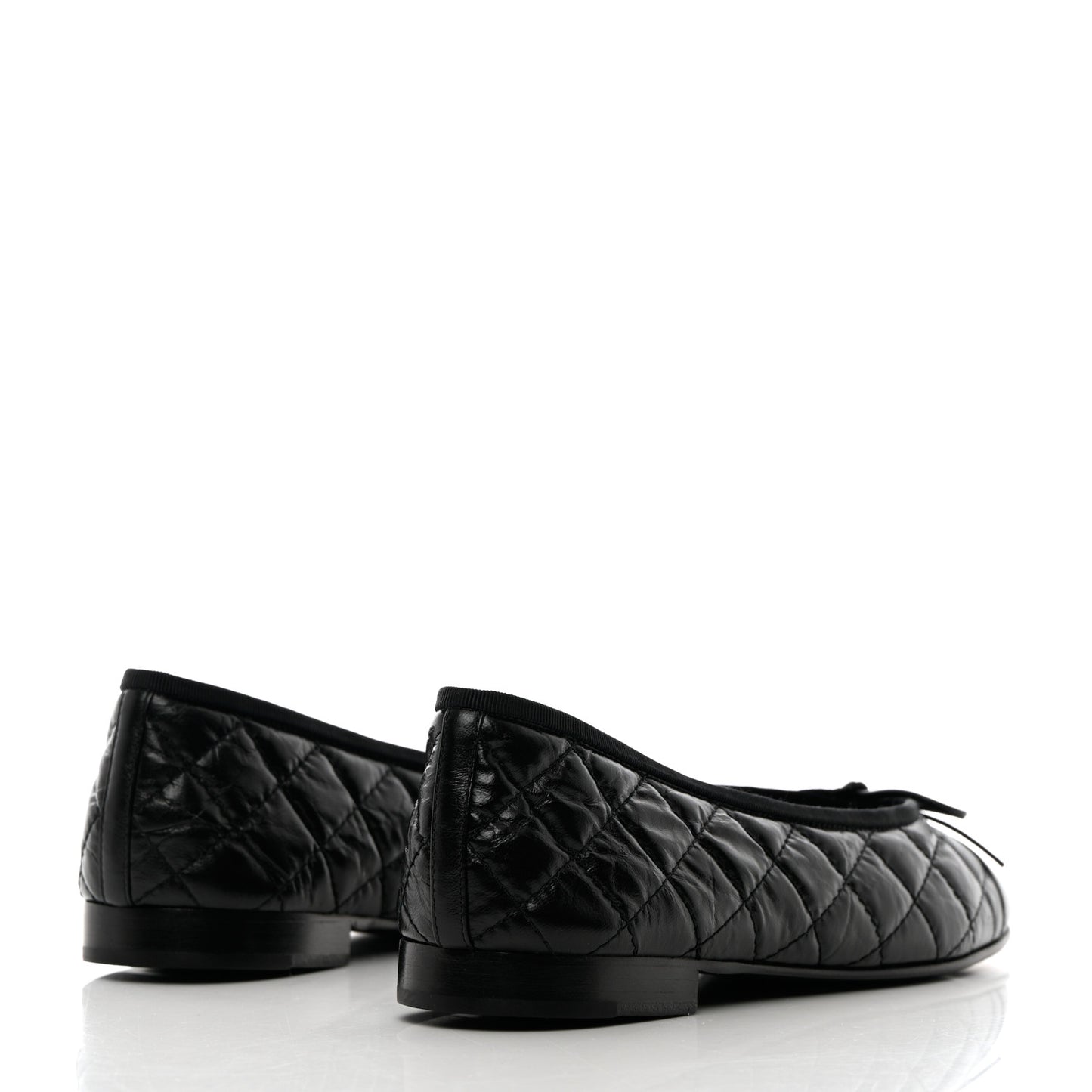 Aged Calfskin Quilted CC Cap Toe Ballerina Flats 37.5 Black