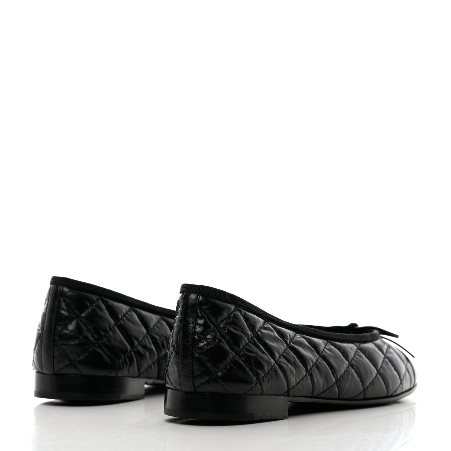 Chanel Aged Calfskin Quilted CC Cap Toe Ballerina Flats 37.5 Black 4 of 11