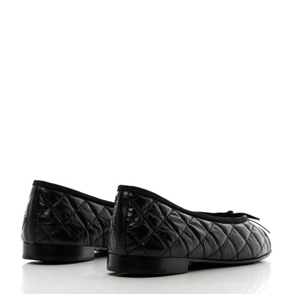 Chanel Aged Calfskin Quilted CC Cap Toe Ballerina Flats 37.5 Black 4 of 11