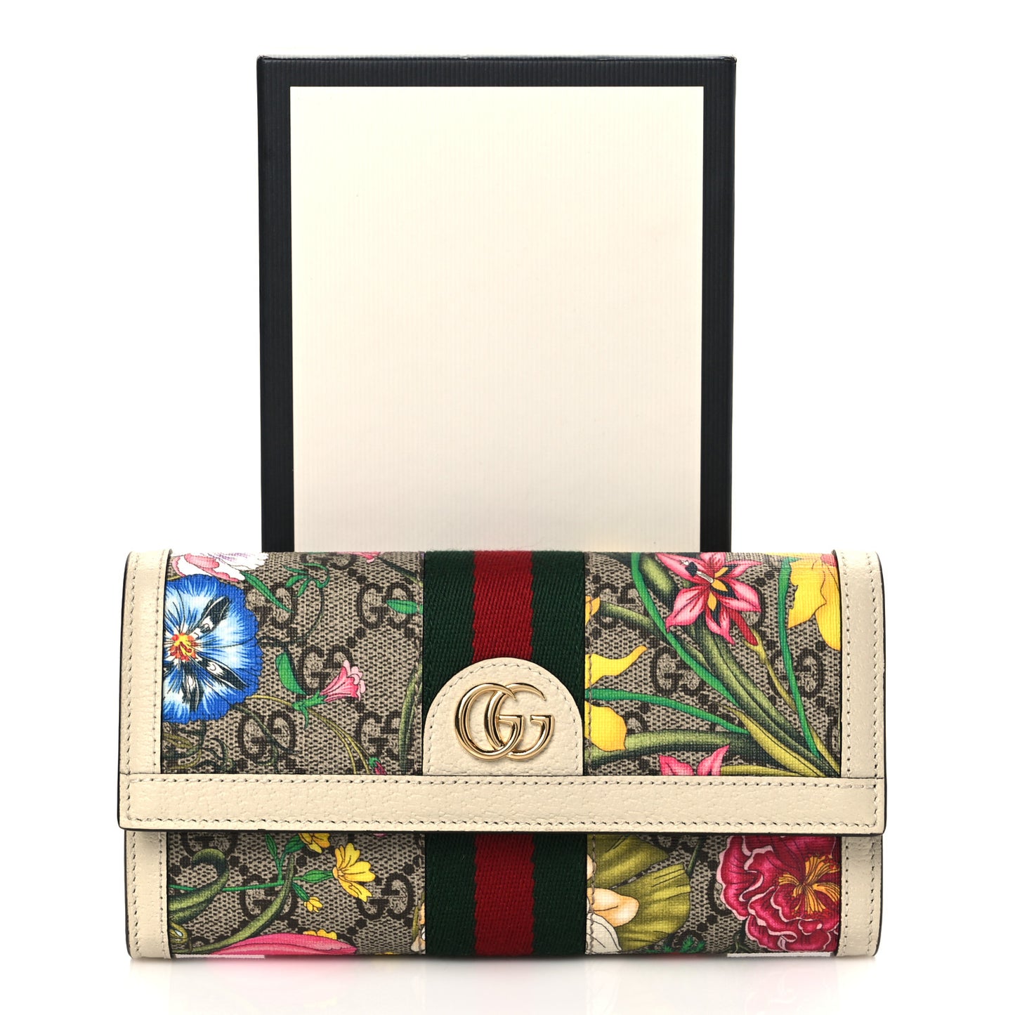 GG Supreme Monogram Flora Web Ophidia Continental Wallet White