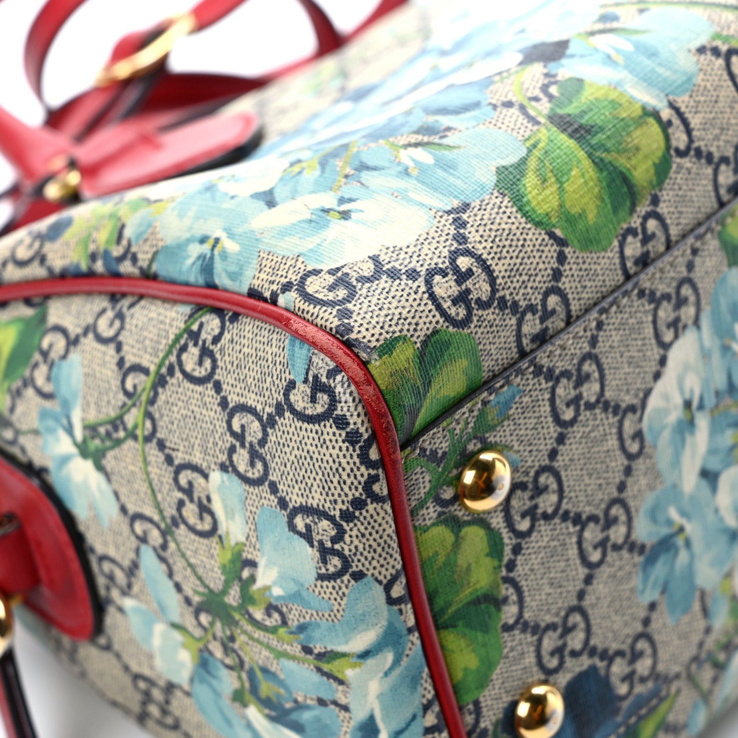 Gucci Supreme Monogram Blooms Small Boston Beige Blue Navy Hibiscus Red 11 of 12