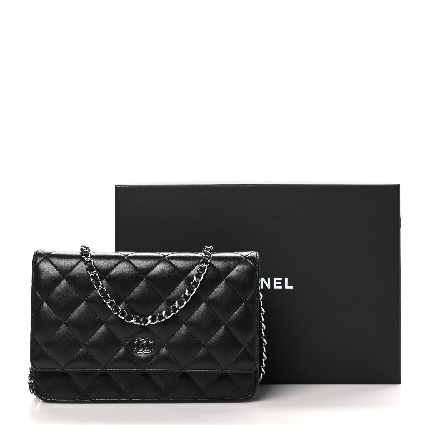 Lambskin Quilted Wallet On Chain WOC Black