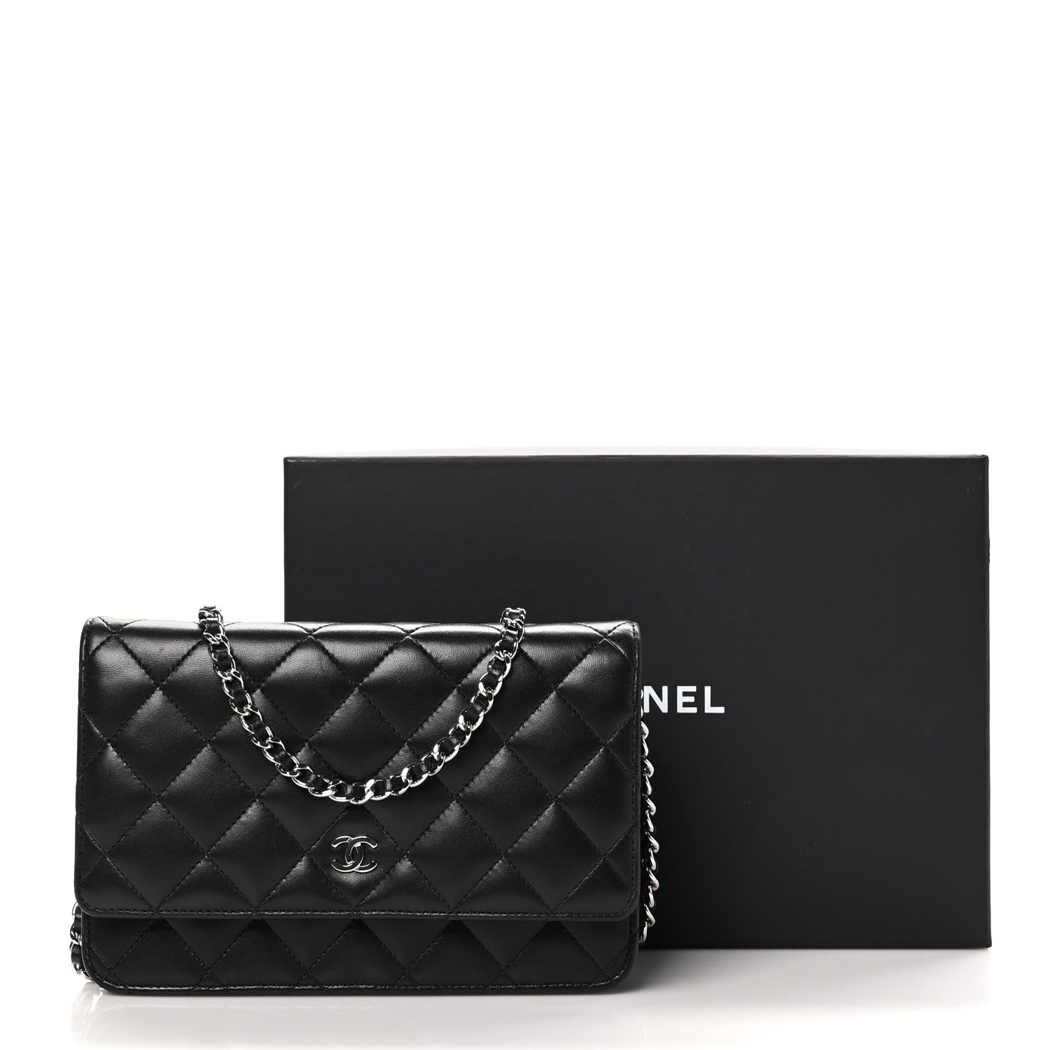 Chanel Lambskin Quilted Wallet On Chain WOC Black 13 of 13