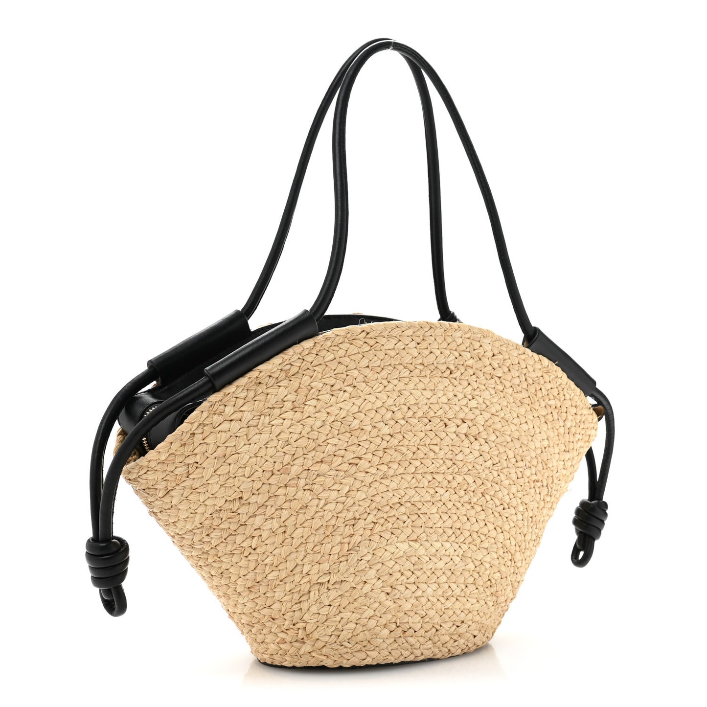 Raffia Nappa Calfskin Small Paseo Basket Bag Natural Black