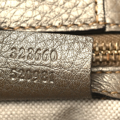 Gucci Metallic Pebbled Calfskin Medium Bamboo Shopper Tote Golden Beige 8 of 12