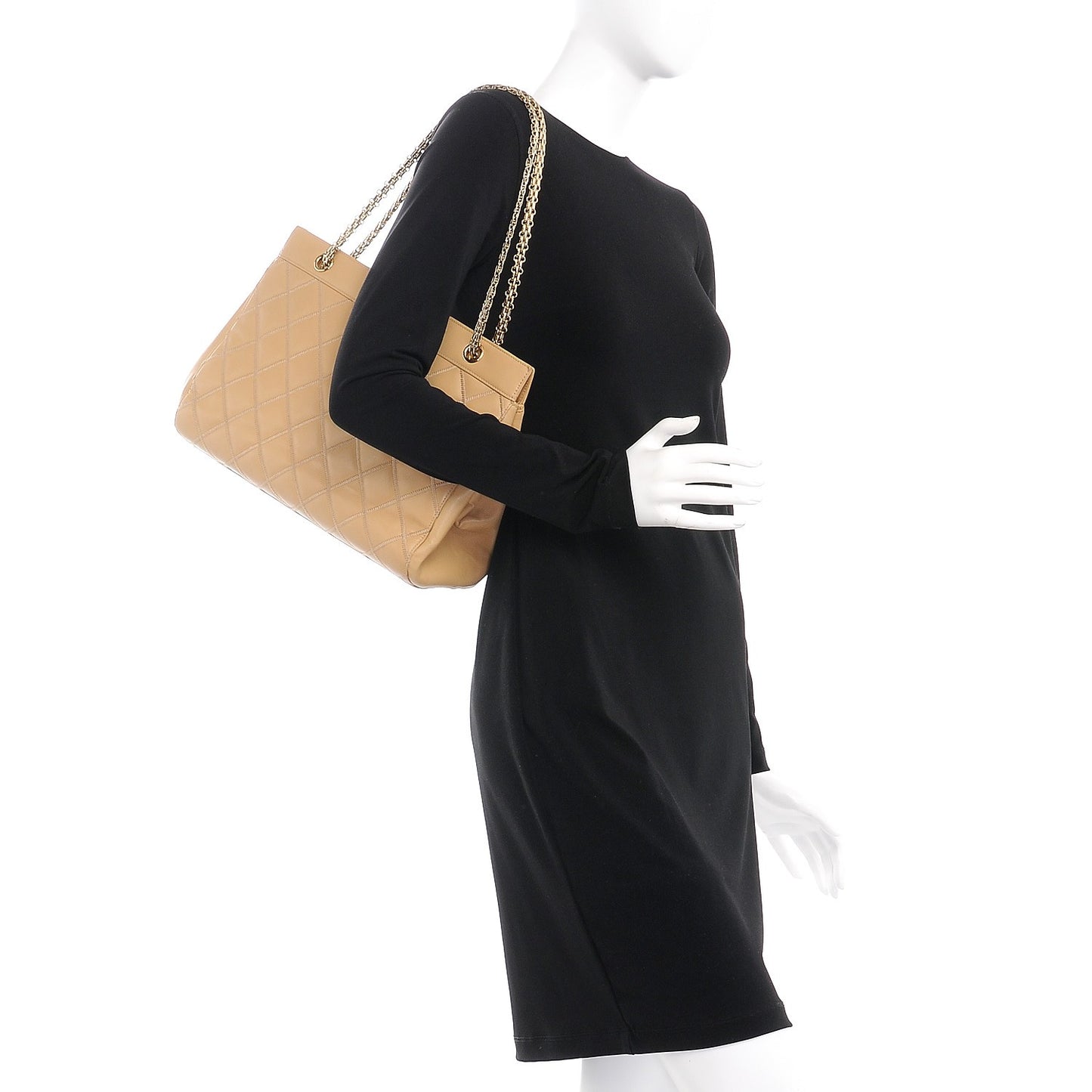 Lambskin Double Stitch Quilted Tote Beige