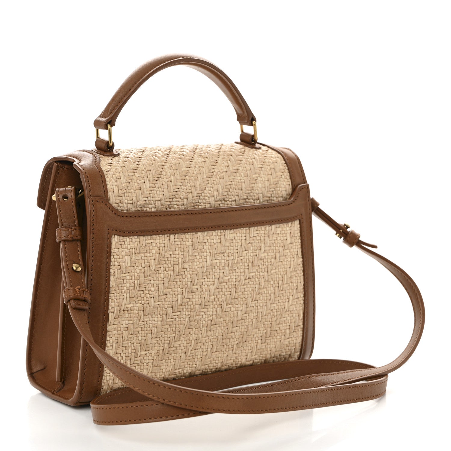 Saint Laurent Raffia Calfskin Mini Classic Monogram Cassandra Top Handle Naturel Brick 3 of 10
