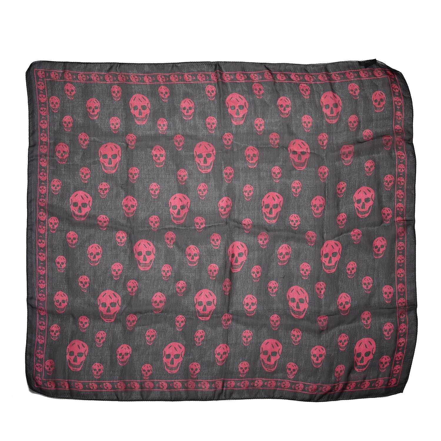 Alexander McQueen Silk Chiffon Skull Scarf Black Pink 3 of 7