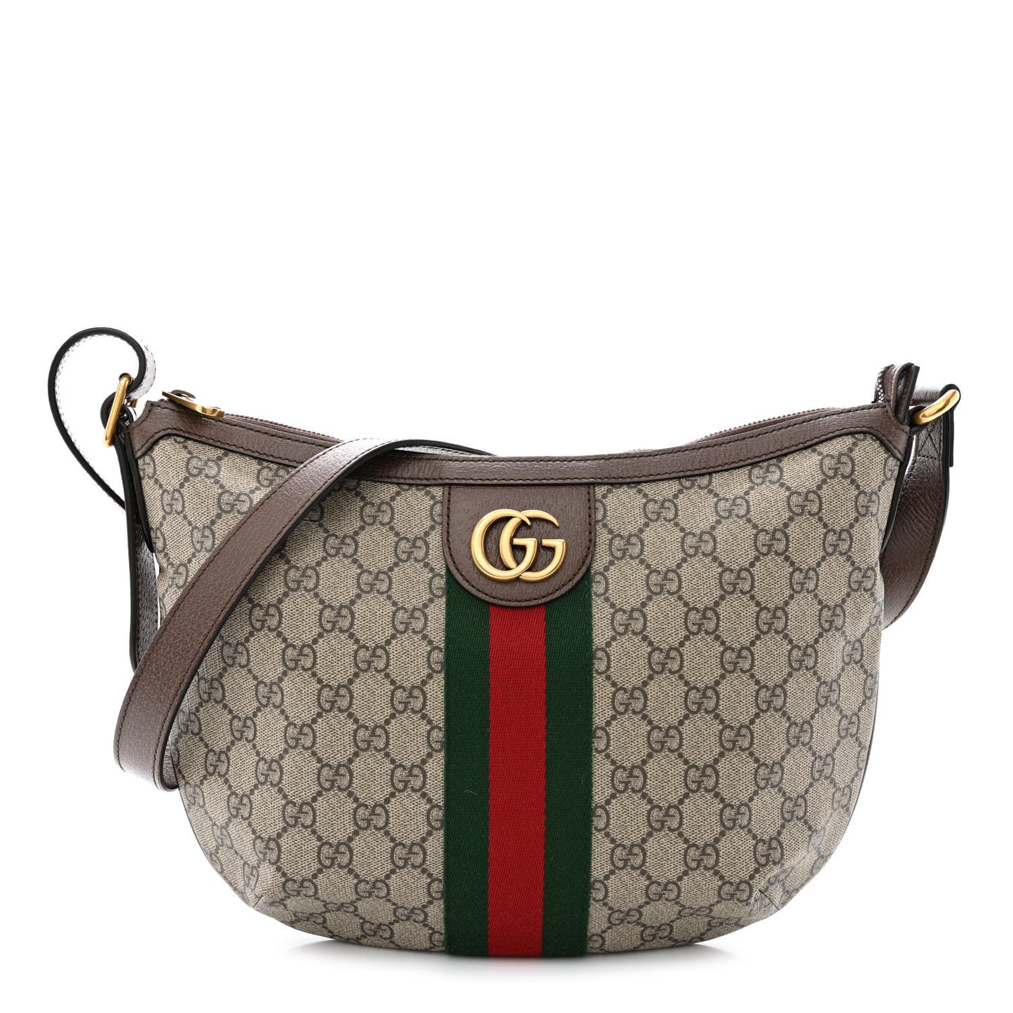 GG Supreme Monogram Web Small Ophidia Half Moon Hobo Brown