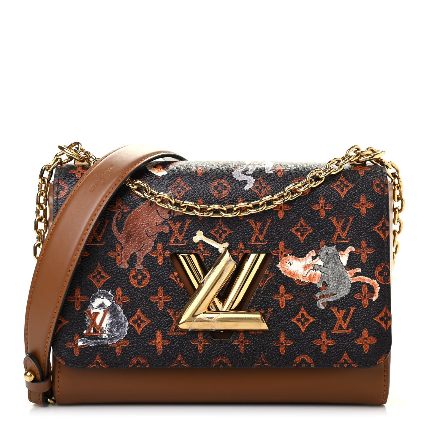 Calfskin Catogram Twist Shoulder Bag MM Marron