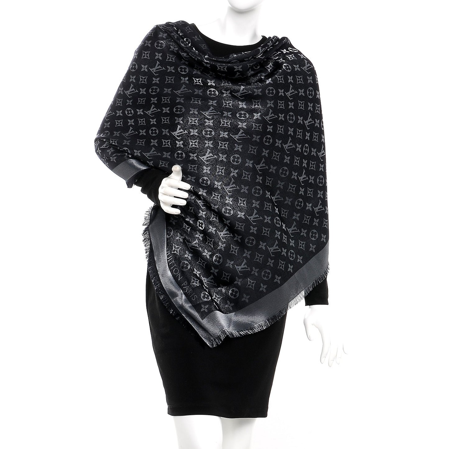 Silk Lurex Wool Monogram Shine Shawl Black