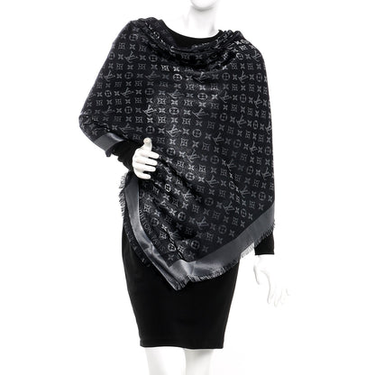 Louis Vuitton Silk Lurex Wool Monogram Shine Shawl Black 2 of 5
