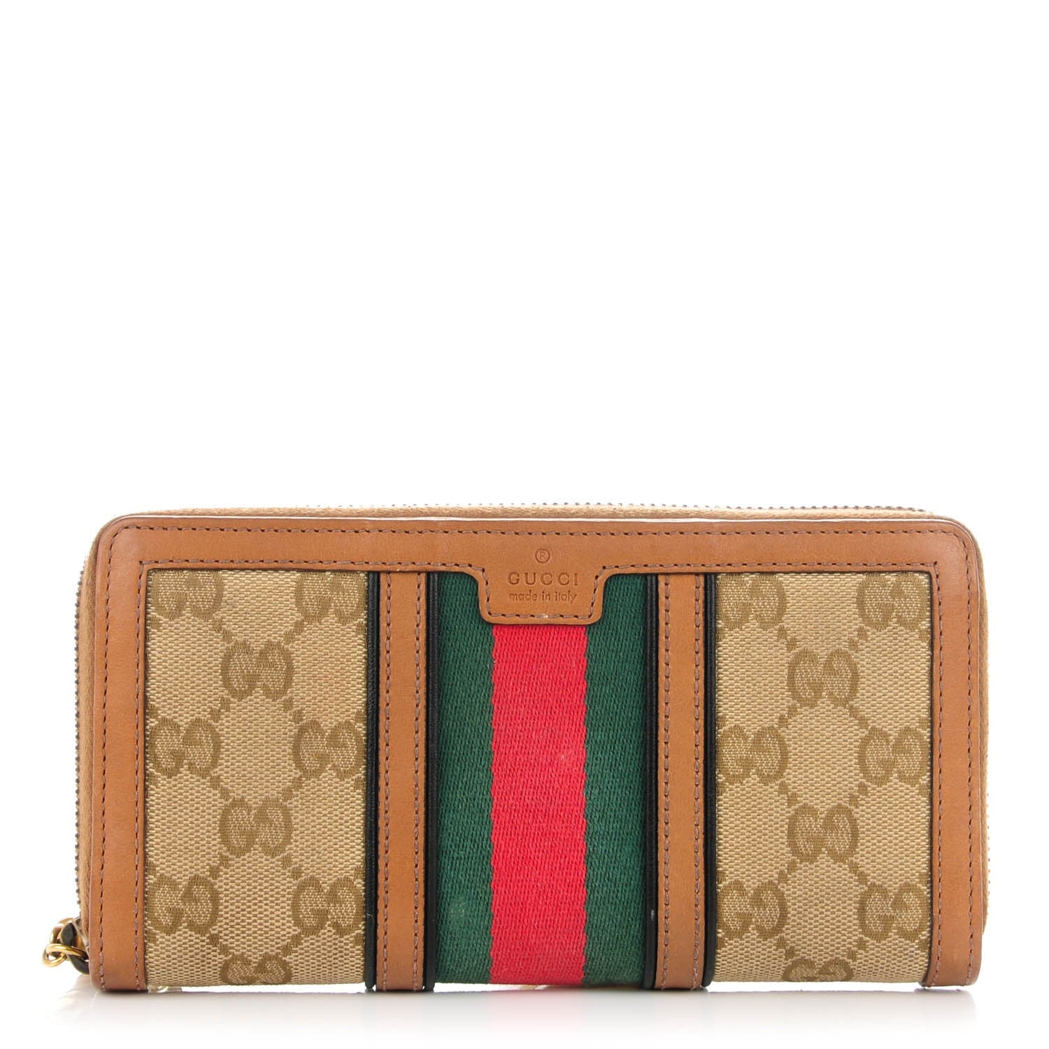 Gucci Monogram Web Rania Zip Around Wallet Khaki 1 of 6
