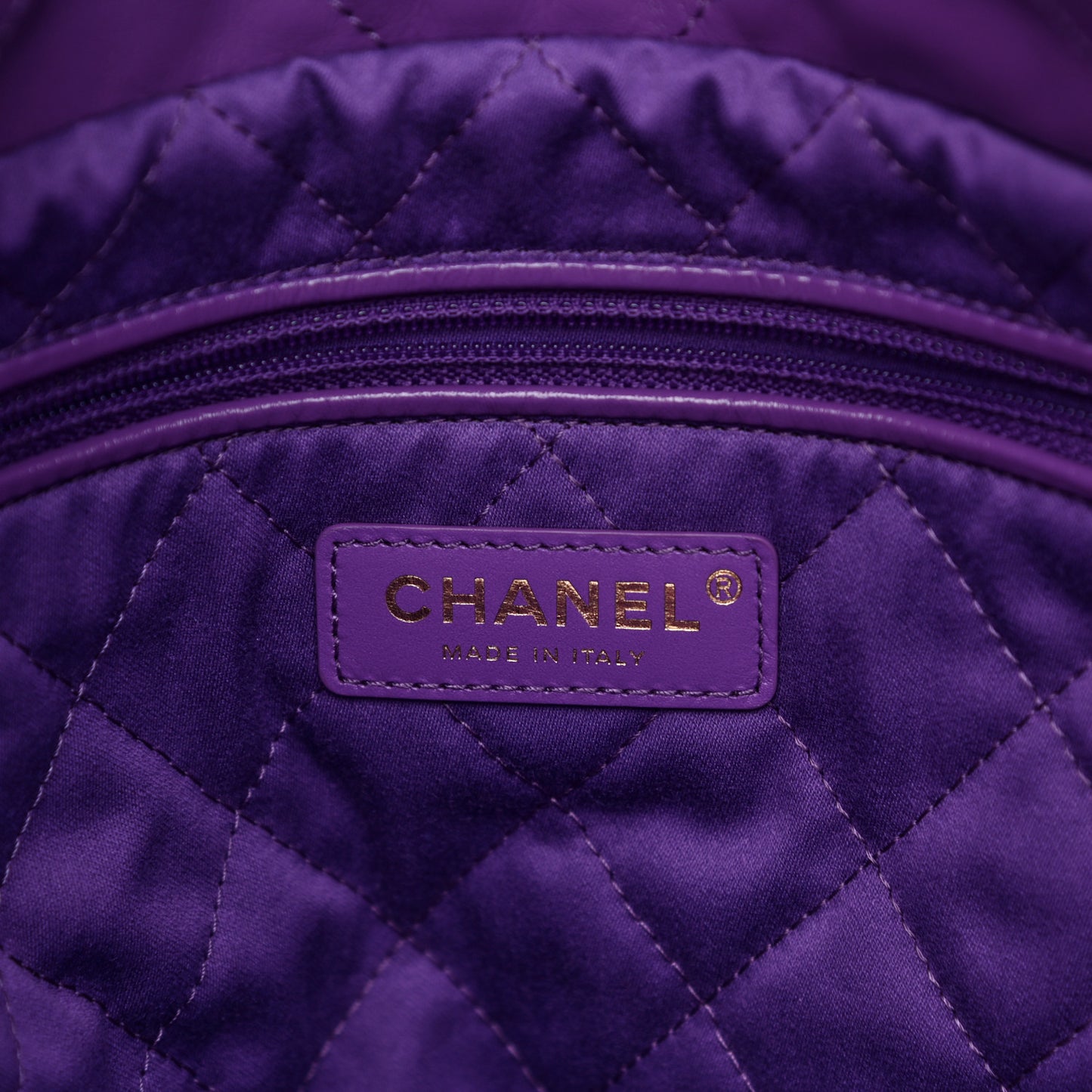 Shiny Calfskin Quilted Small Chanel 22 Purple
