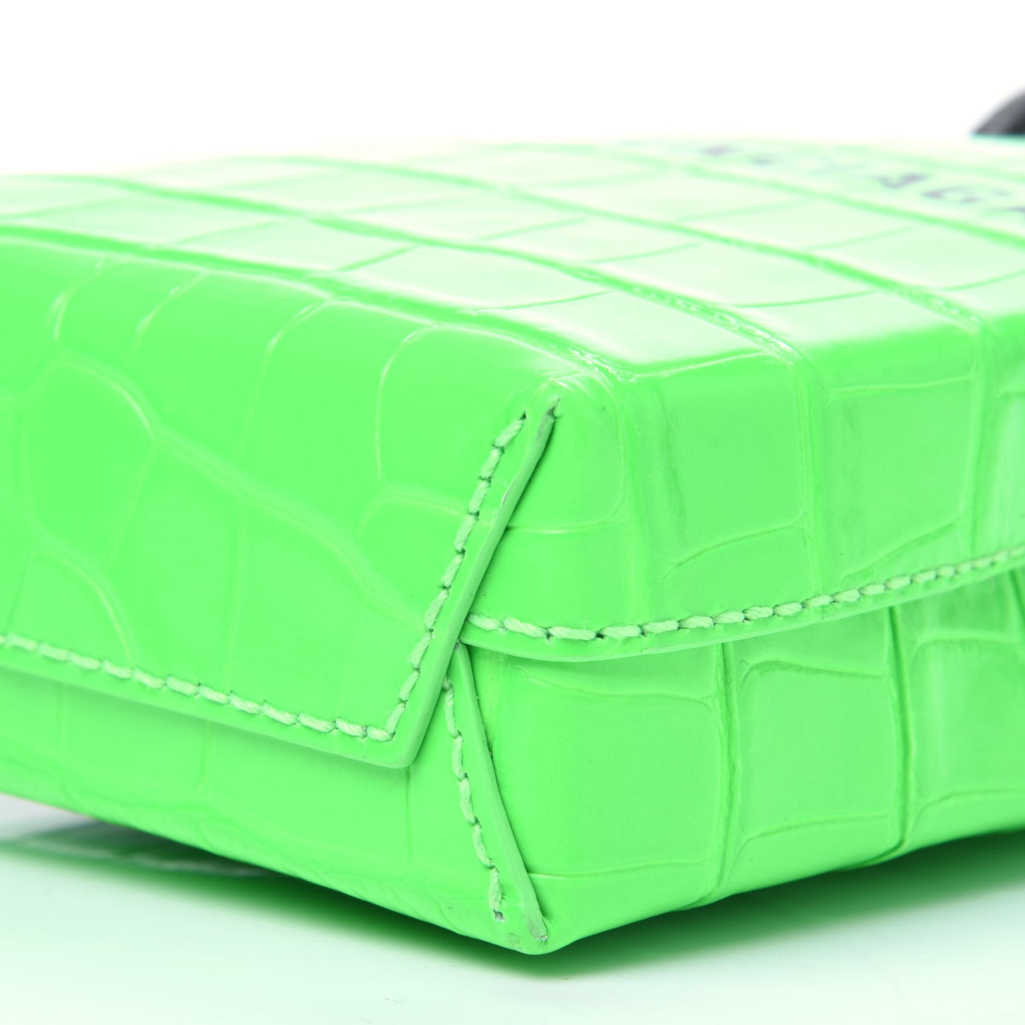 Shiny Calfskin Crocodile Embossed Logo Shopping Phone Holder Bag Fluo Green Black