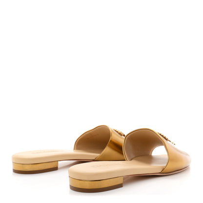 Chanel Laminated Lambskin Enamel CC Mules Sandals 39 Beige 5 of 10