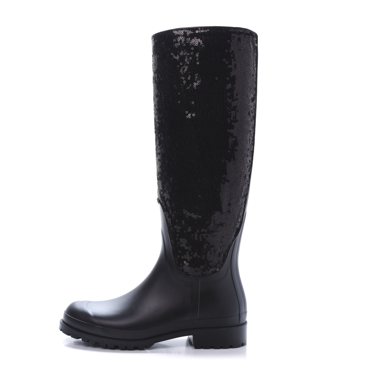 Rubber Sequin Rain Boots 36 Black