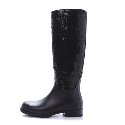 Saint Laurent Rubber Sequin Rain Boots 36 Black 1 of 10