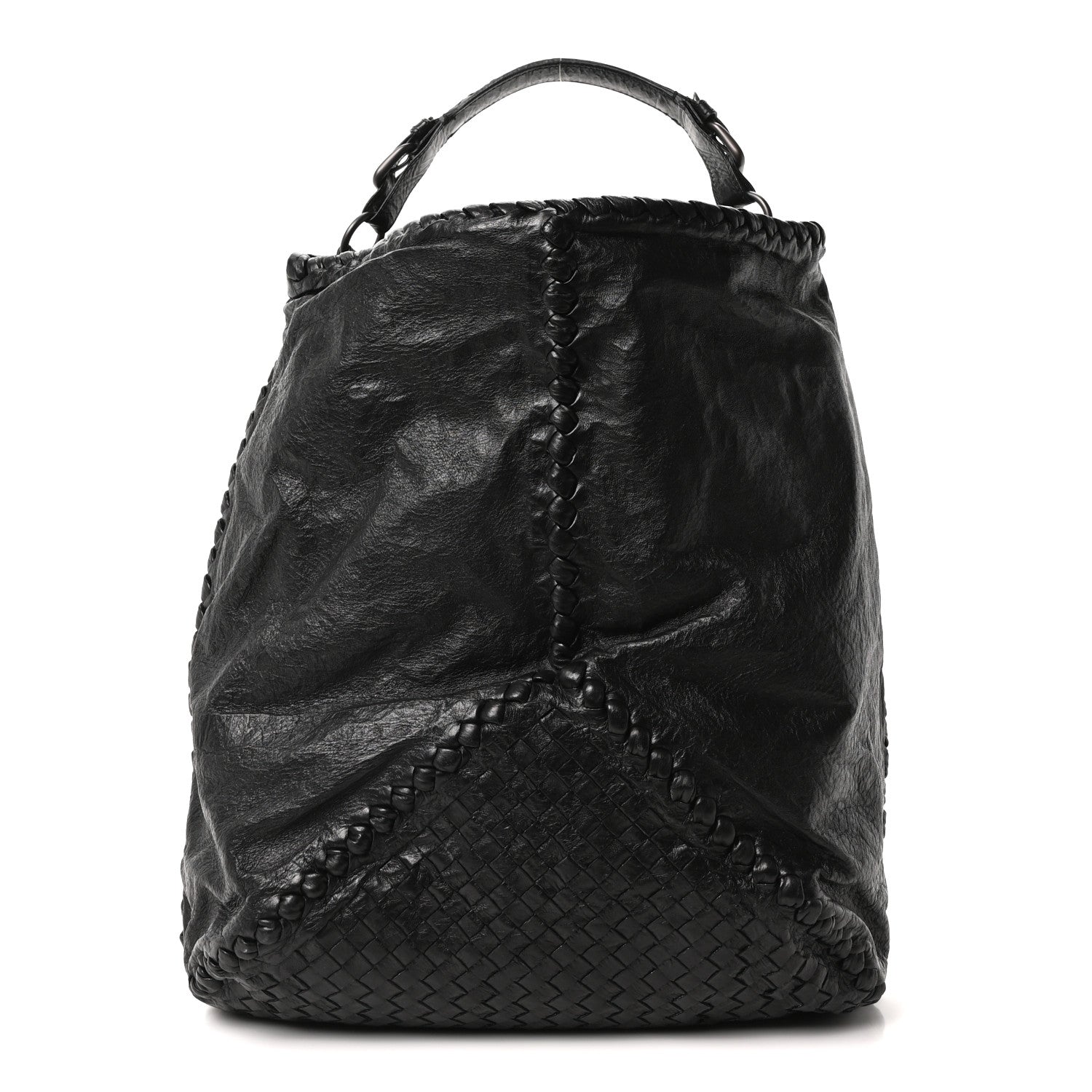 Bottega Veneta Grained Lambskin Intrecciato Large Shoulder Bag Black 1 of 9