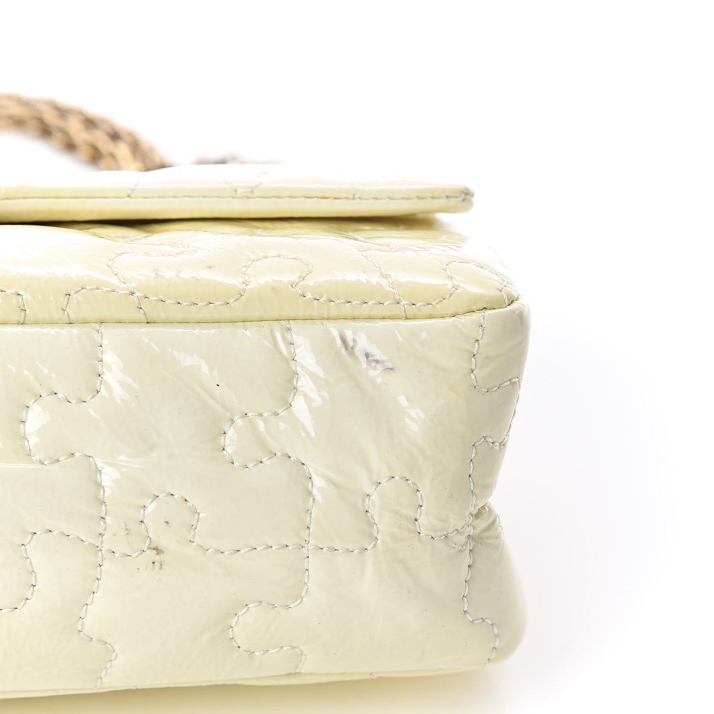 Crackled Patent Calfskin Puzzle 2.55 Reissue East West Flap White