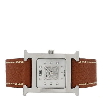 Hermes Stainless Steel Epsom Diamond Mother of Pearl 21mm Heure H Hour Quartz Watch Gold 2 of 4