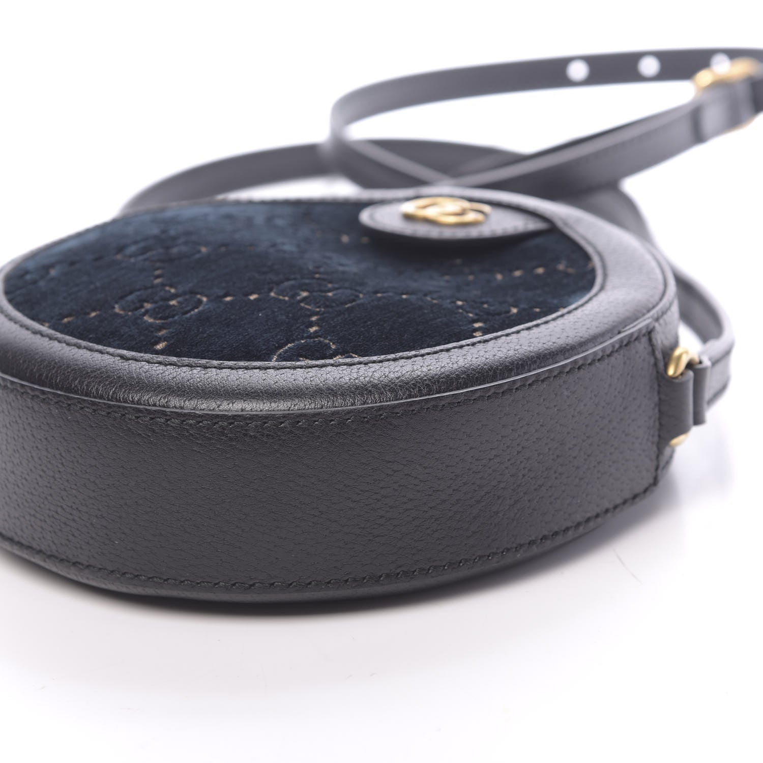 Gucci Velvet Calfskin GG Monogram Round Shoulder Bag Blue Beige 10 of 10