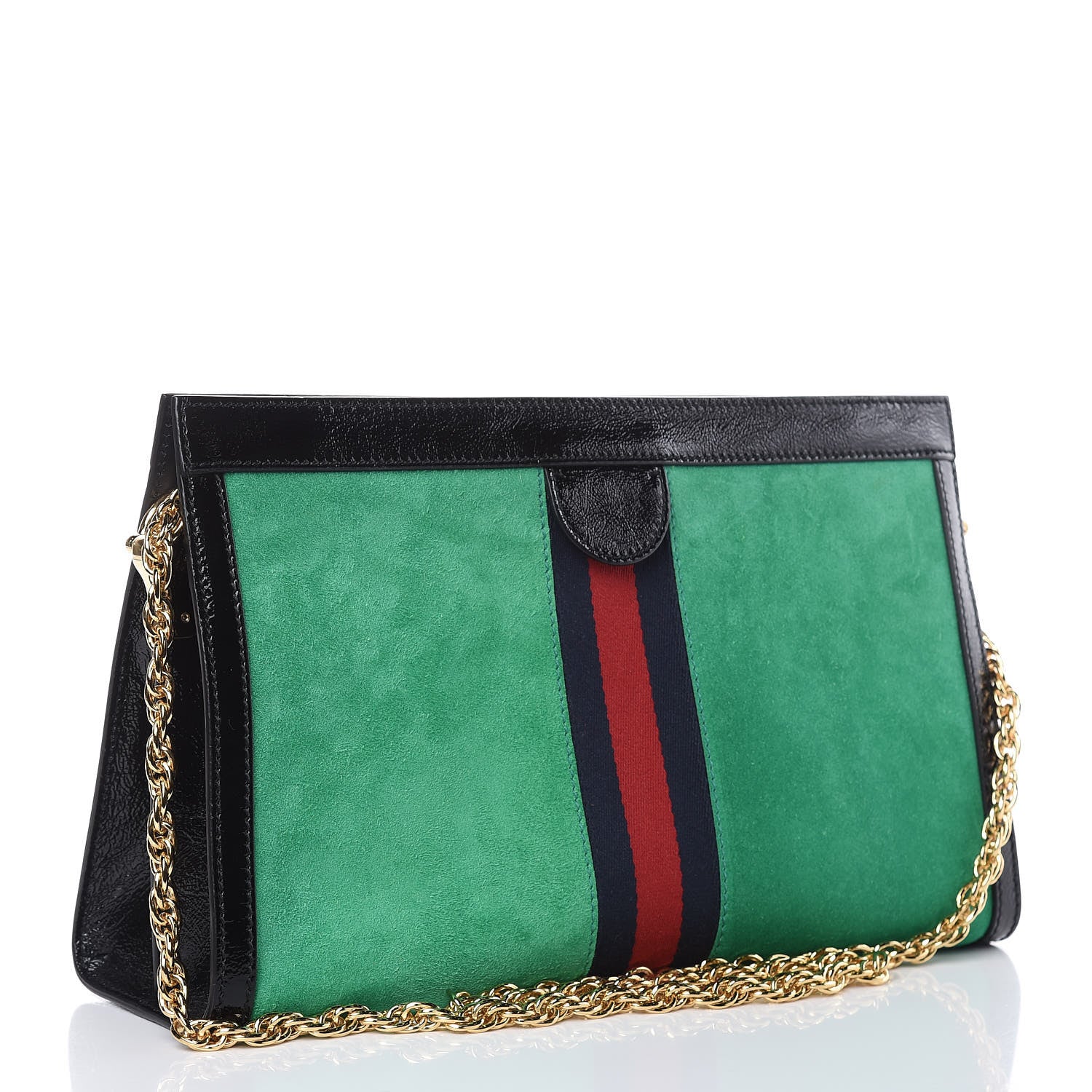 Gucci Suede Patent Web Medium Ophidia Chain Shoulder Bag New Shamarock Black 3 of 11