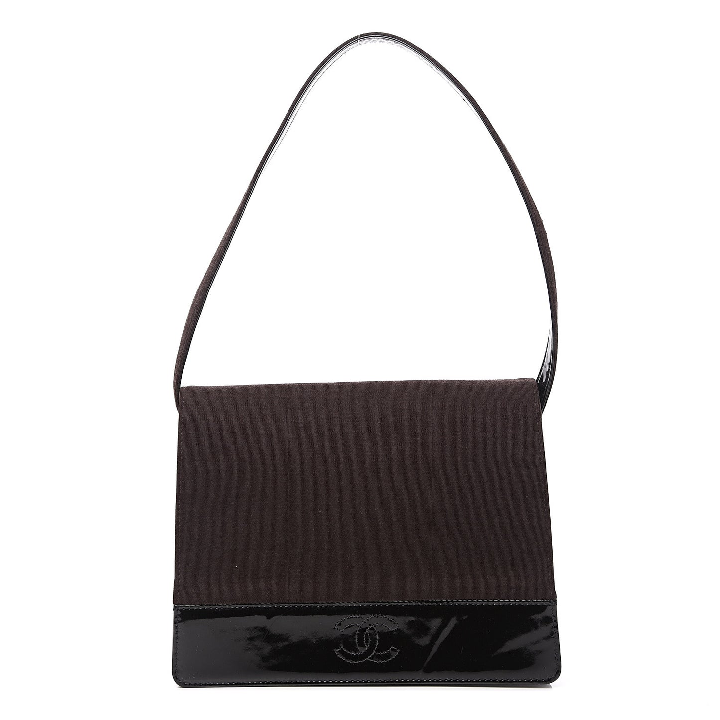 Patent Jersey Flap Shoulder Bag Dark Brown