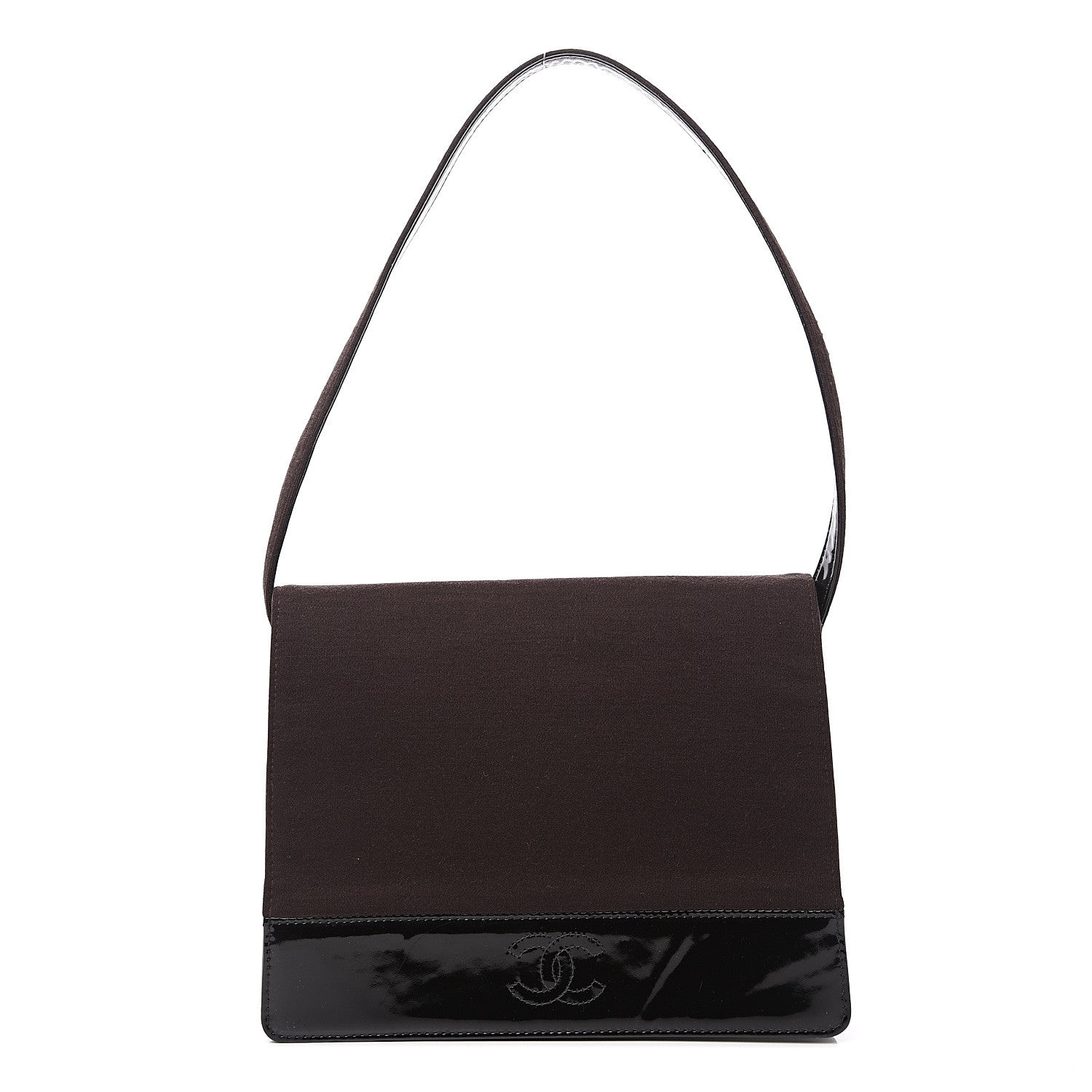 Chanel Patent Jersey Flap Shoulder Bag Dark Brown 1 of 13