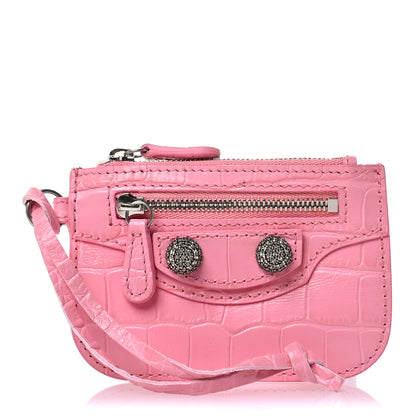 Balenciaga Calfskin Crocodile Embossed Crystal Le Cagole Coin Card Holder Sweet Pink 1 of 7