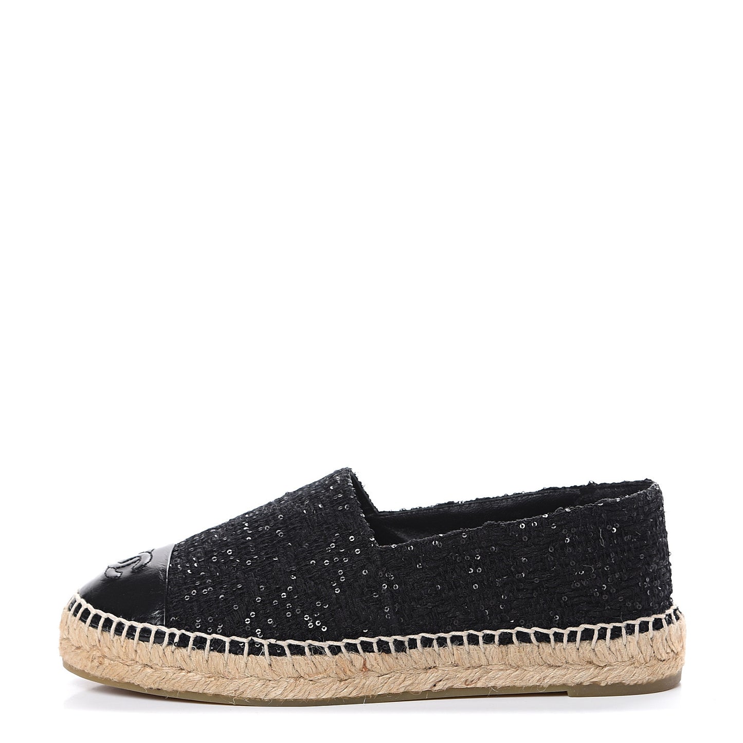 Tweed Patent Goatskin Sequin CC Espadrilles 37 Black