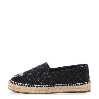 Chanel Tweed Patent Goatskin Sequin CC Espadrilles 37 Black 1 of 12