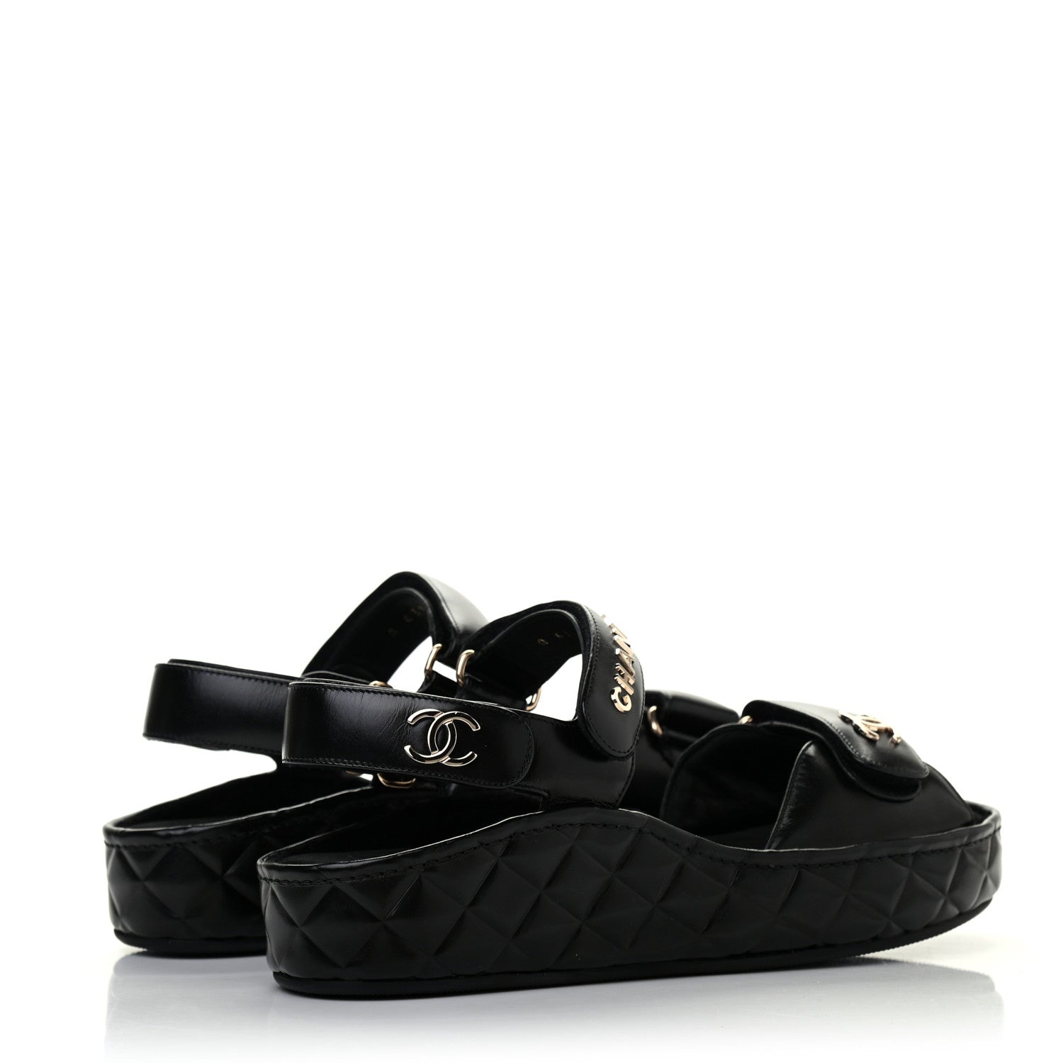 Chanel Shiny Calfskin Logo Platform Sandals 39 Black 3 of 6