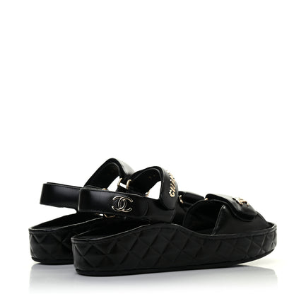 Chanel Shiny Calfskin Logo Platform Sandals 39 Black 3 of 6