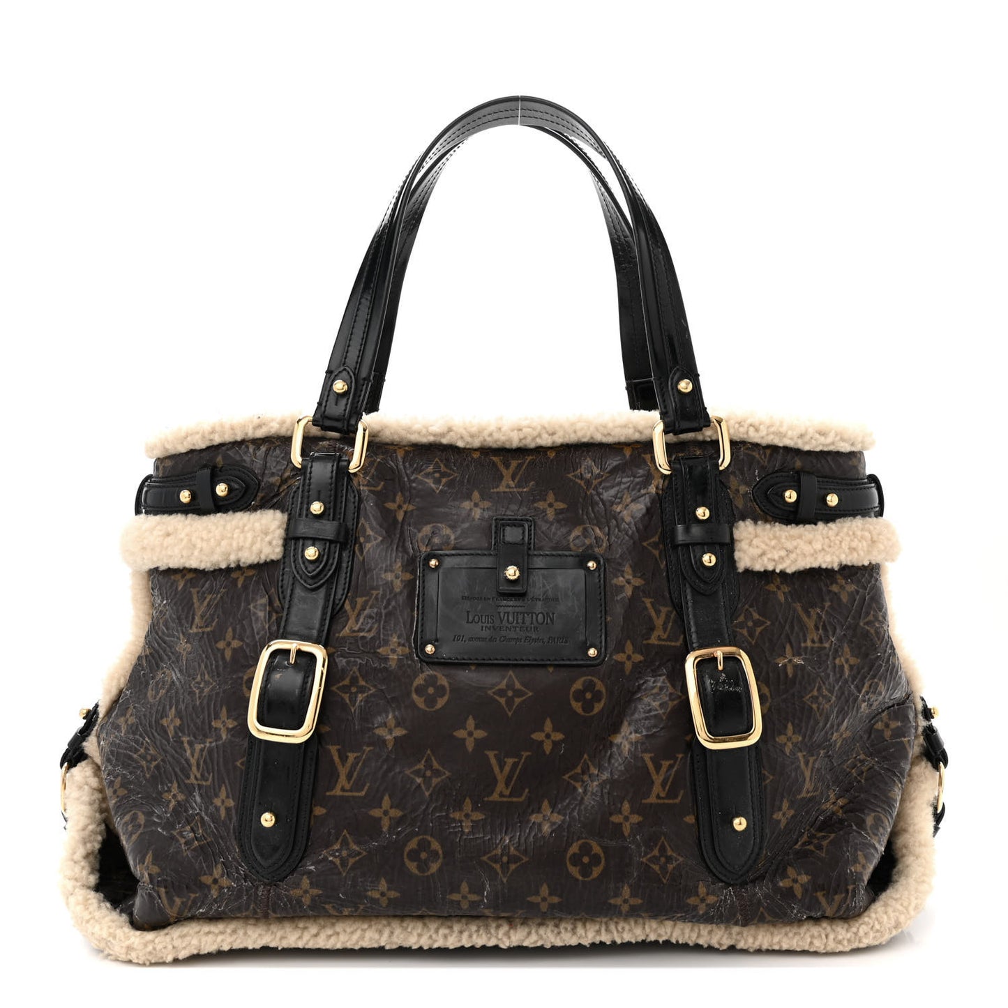 LOUIS VUITTON Patent Monogram Shearling Sac Thunder