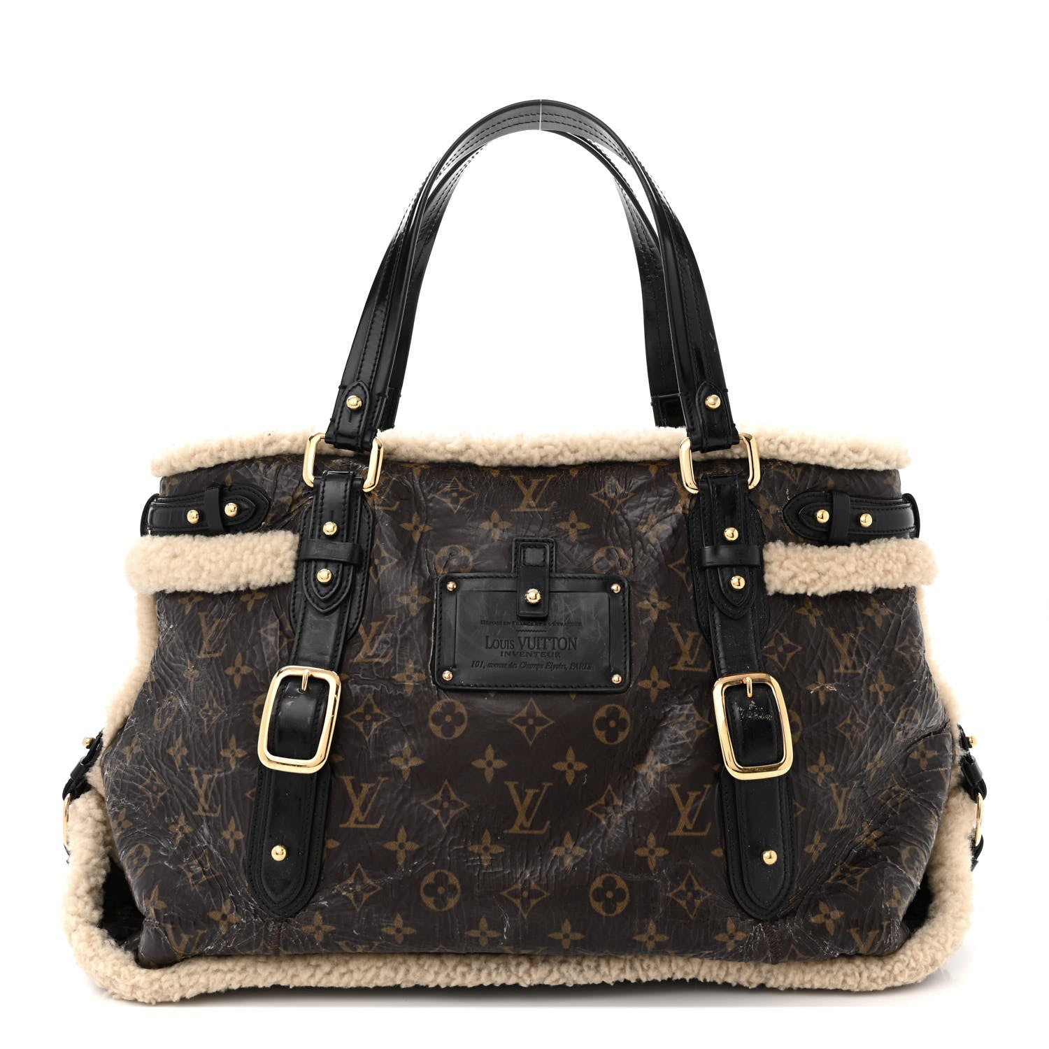 Louis Vuitton LOUIS VUITTON Patent Monogram Shearling Sac Thunder 1 of 15