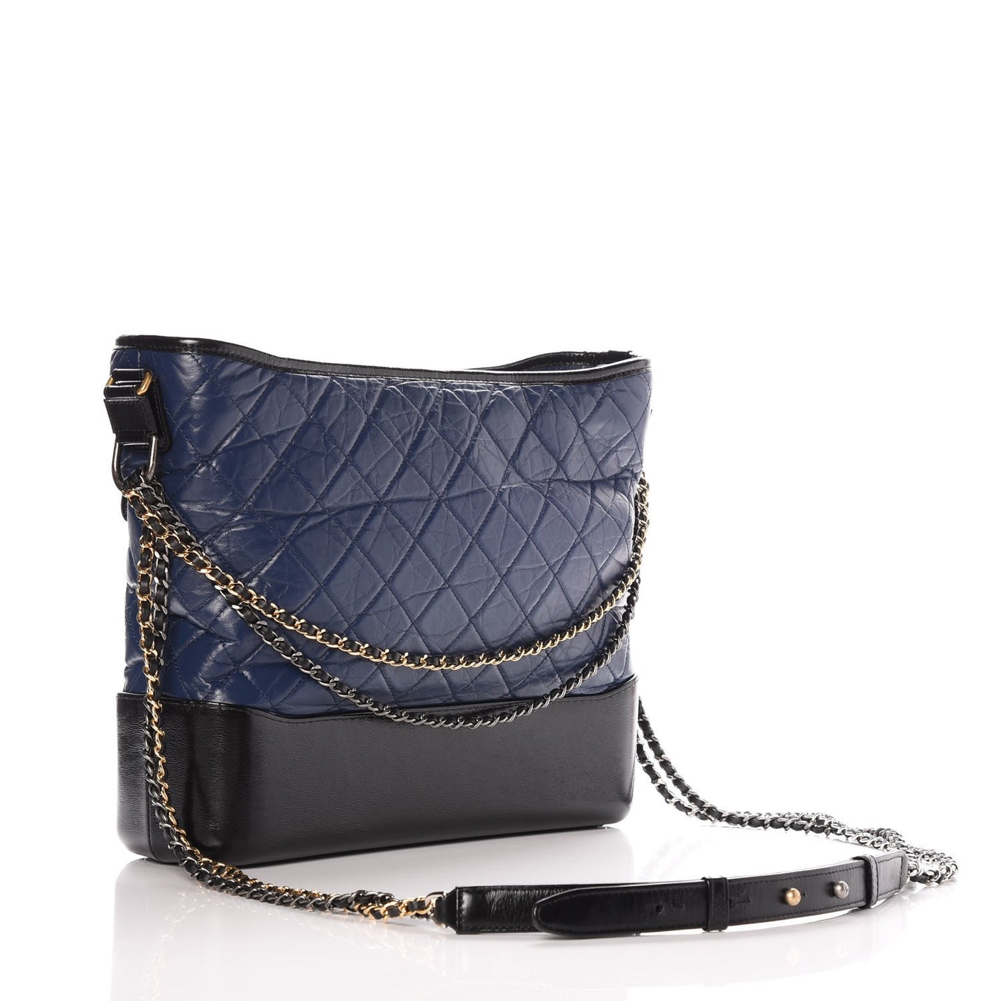 Aged Calfskin Quilted Large Gabrielle Hobo Navy Black