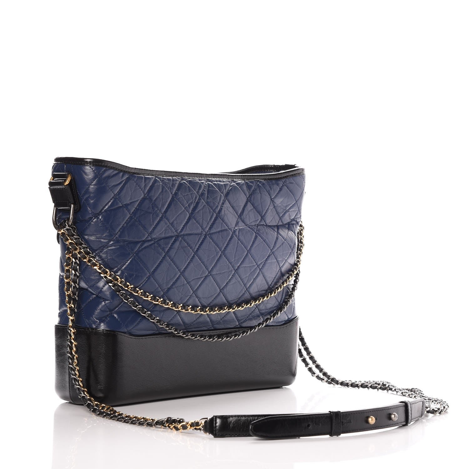 Chanel Aged Calfskin Quilted Large Gabrielle Hobo Navy Black 3 of 8
