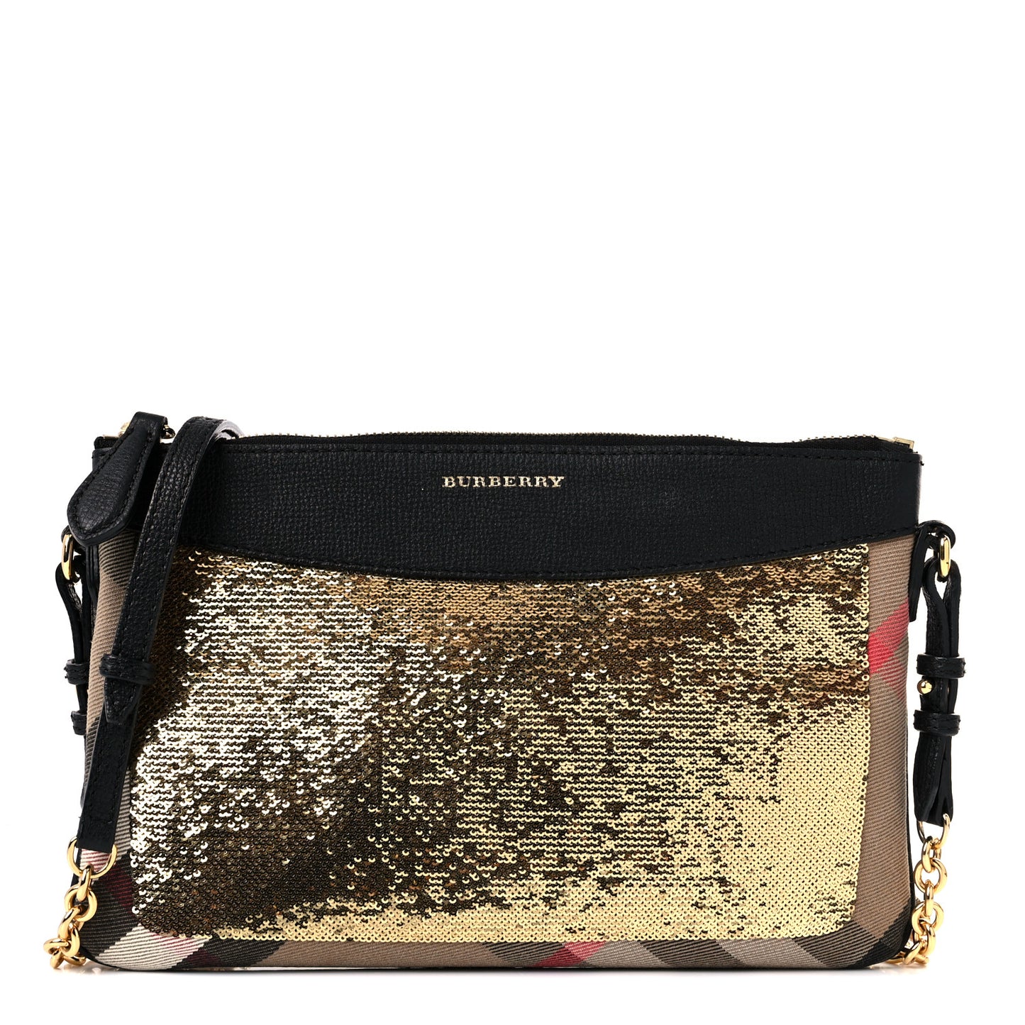 House Check Sequin Peyton Crossbody Clutch Bag Gold Black