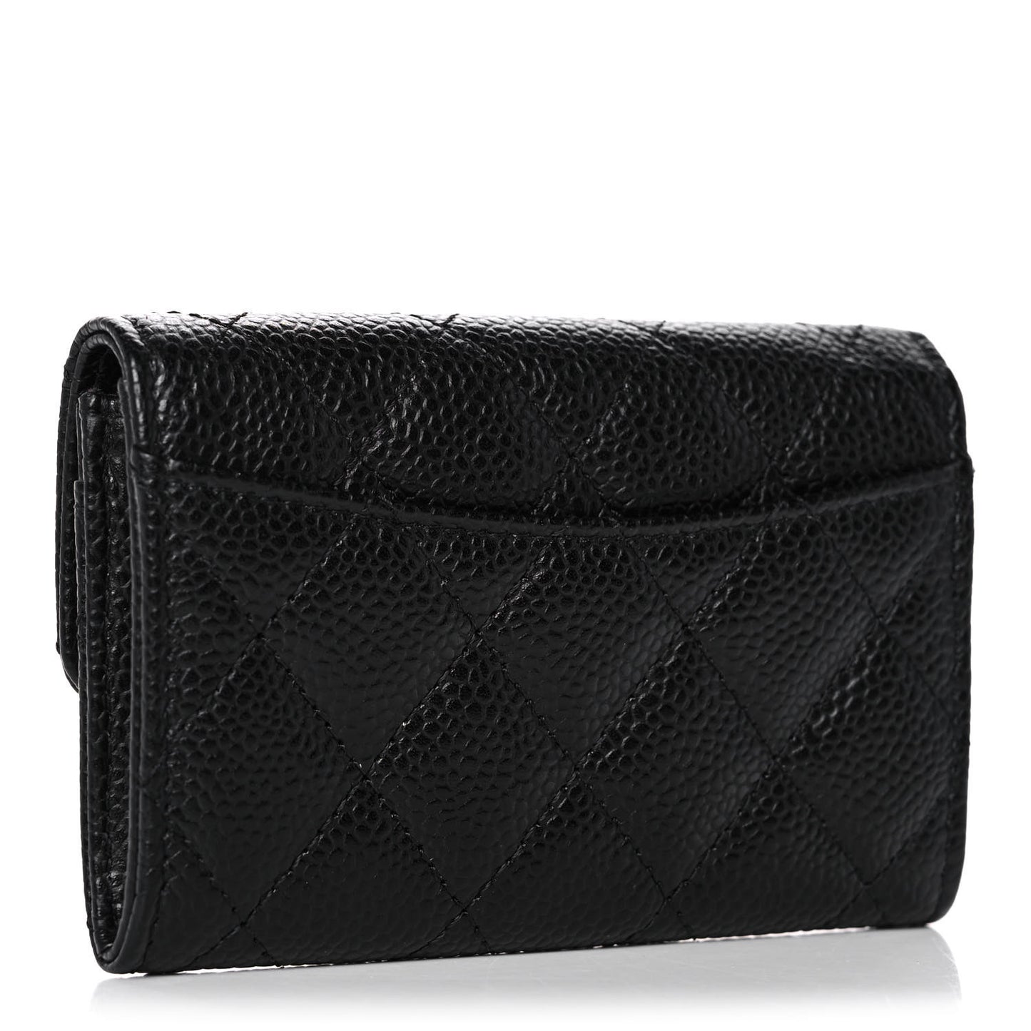 Caviar Quilted Flap Card Holder Wallet Black