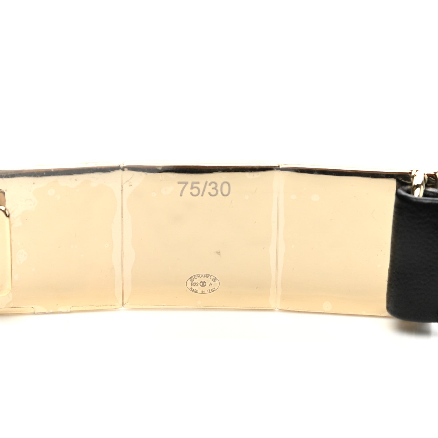 Chanel Lambskin Enamel Logo Elastic Belt 75 30 Black Gold 3 of 5