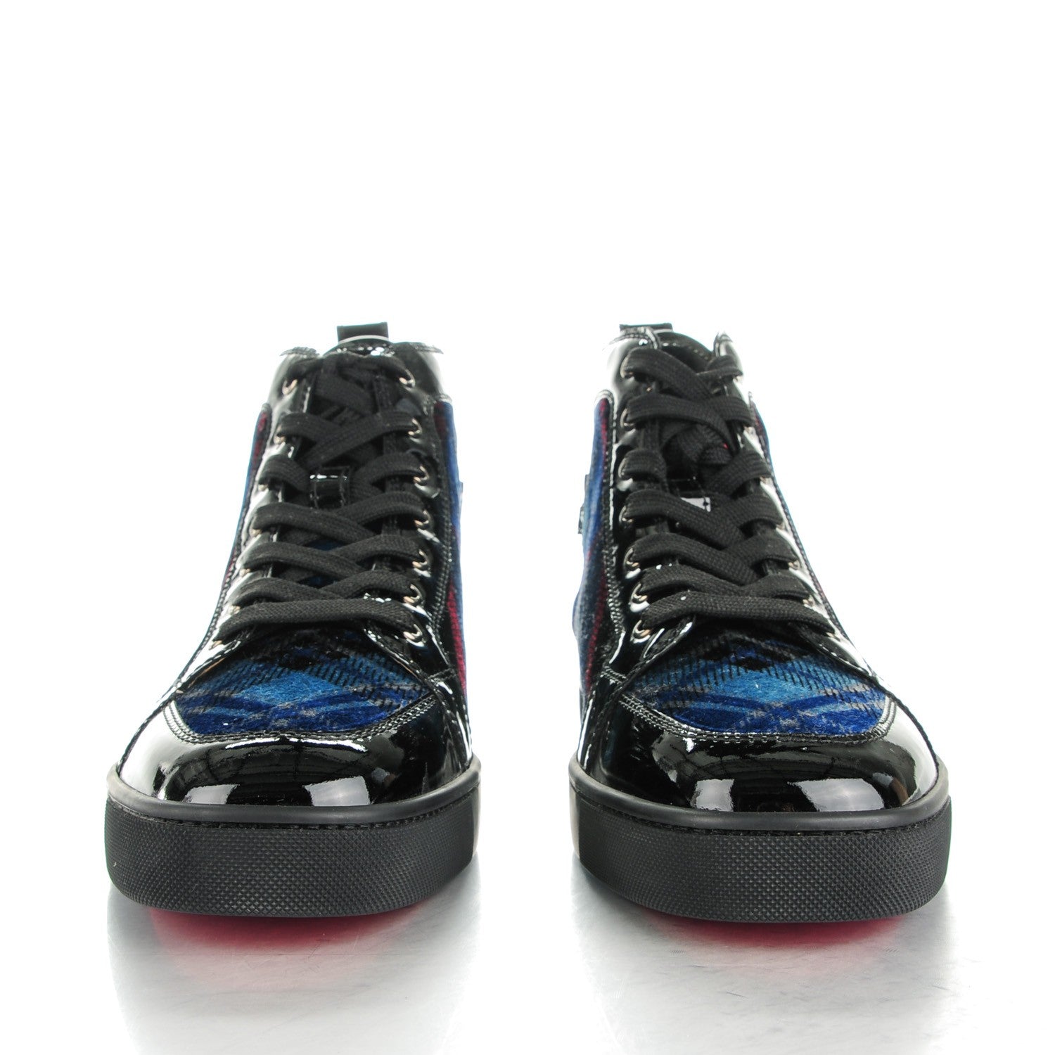 Christian Louboutin Patent Rantus Tartan Velvet Mens Hightop Sneakers 46.5 Black Blue Khol 2 of 8