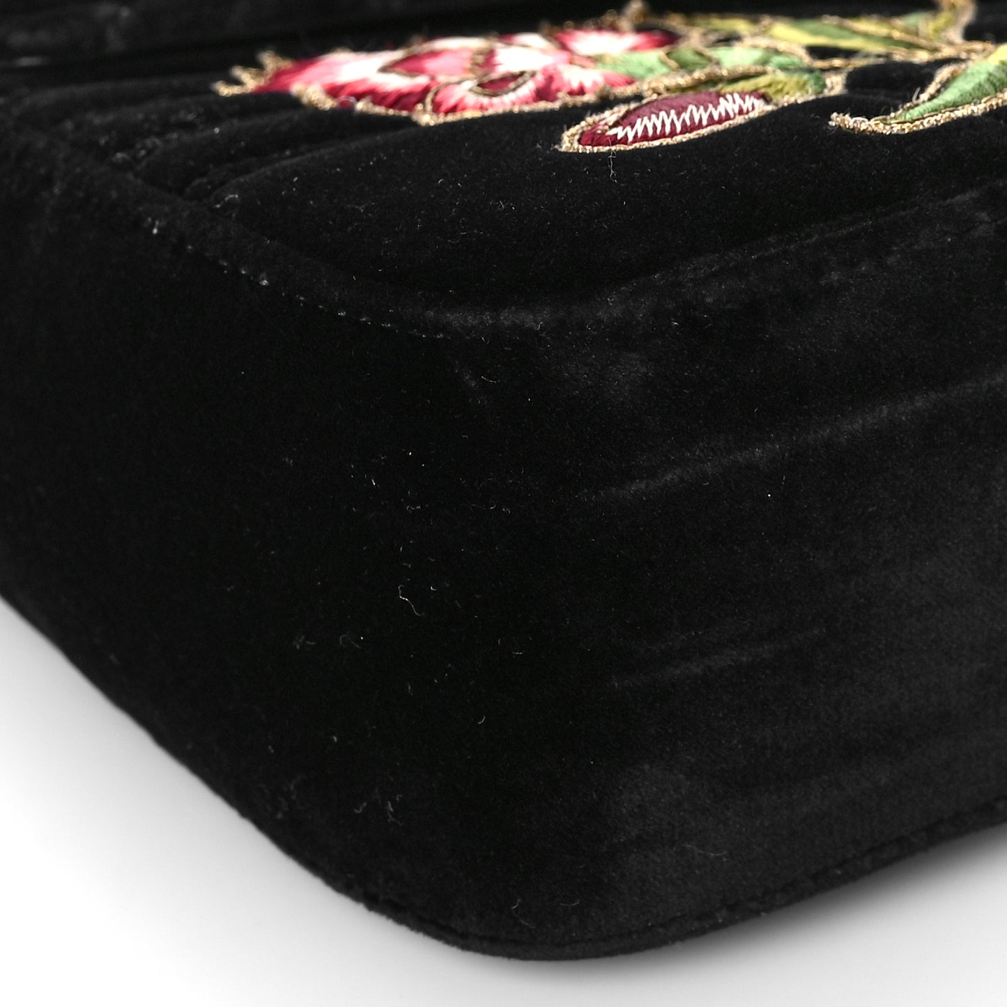 Velvet Matelasse Loved Embroidered Medium GG Marmont Shoulder Bag Black