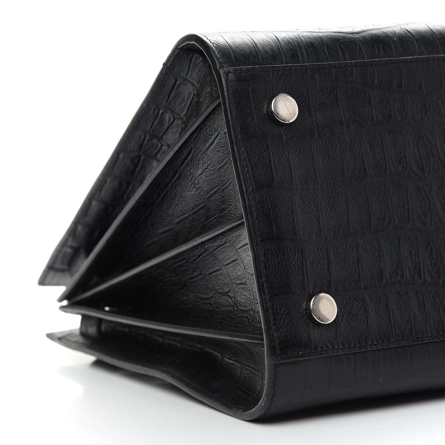 Saint Laurent Calfskin Crocodile Embossed Large Sac De Jour Carryall Black 7 of 10