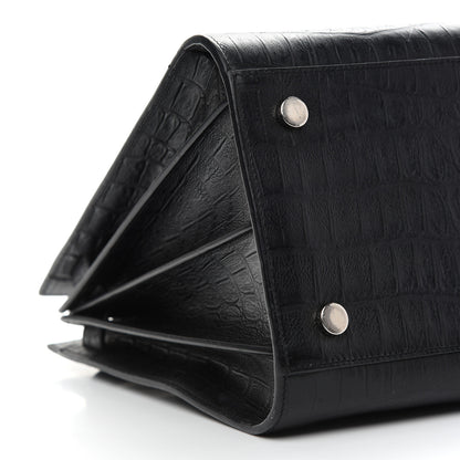 Saint Laurent Calfskin Crocodile Embossed Large Sac De Jour Carryall Black 7 of 10