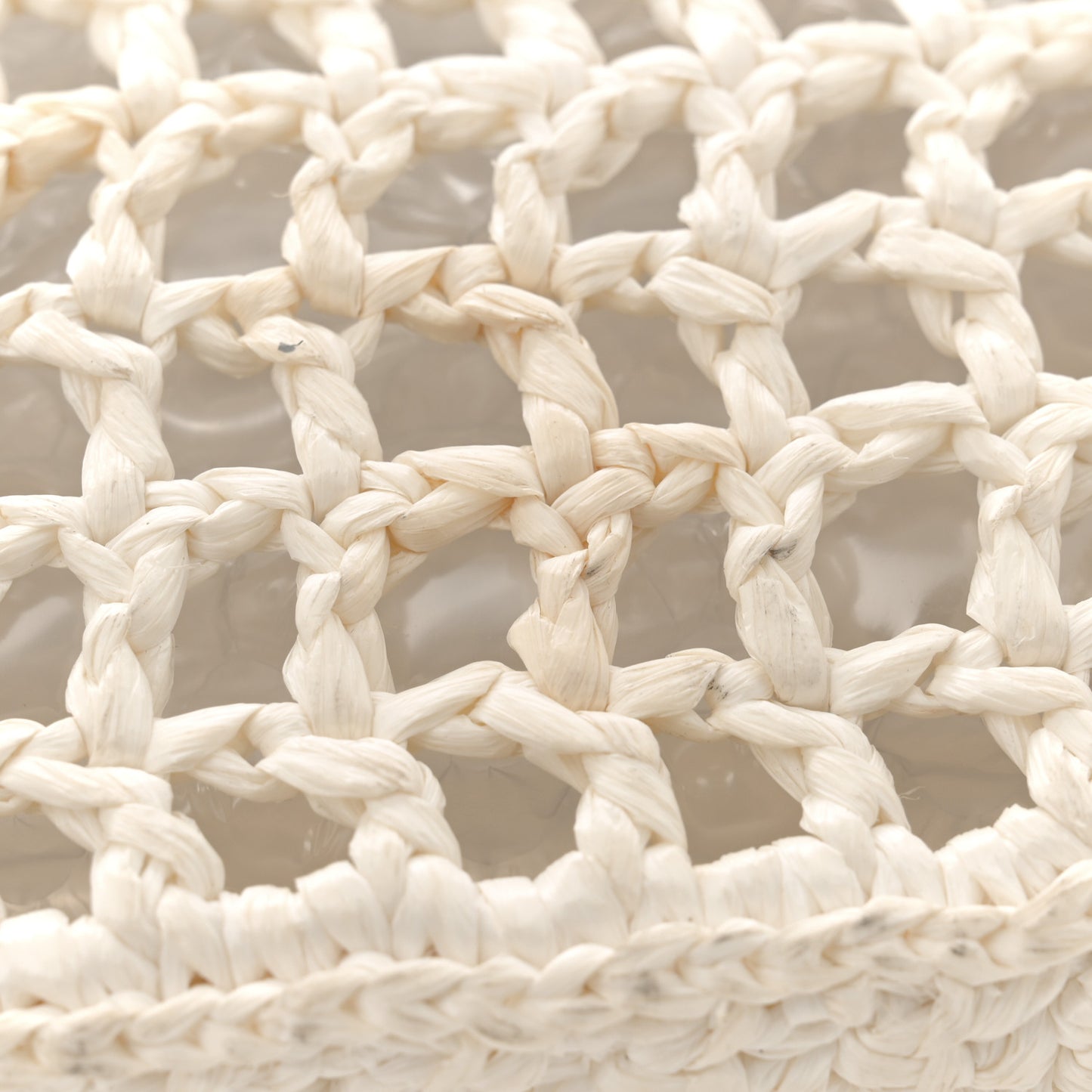 Yarn Raffia Effect Crochet Logo Embroidered Tote Bag White