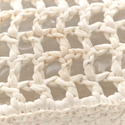 Prada Yarn Raffia Effect Crochet Logo Embroidered Tote Bag White 12 of 12