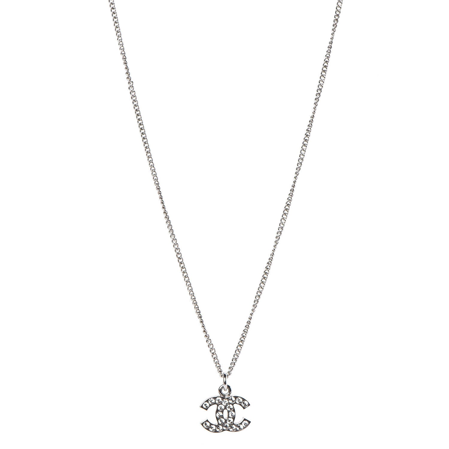 Chanel Crystal CC Necklace Silver 1 of 5