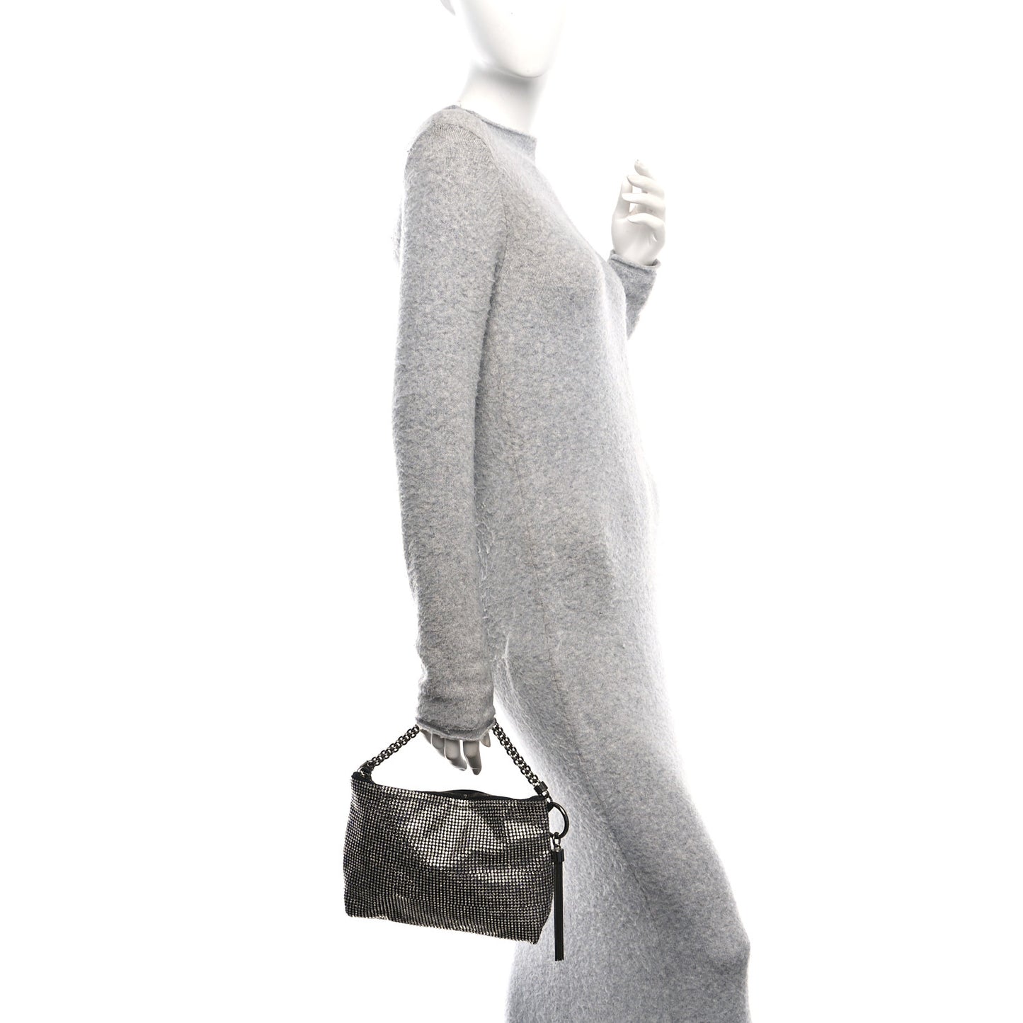 Suede Crystal Chain Top Handle Bag Silver Black